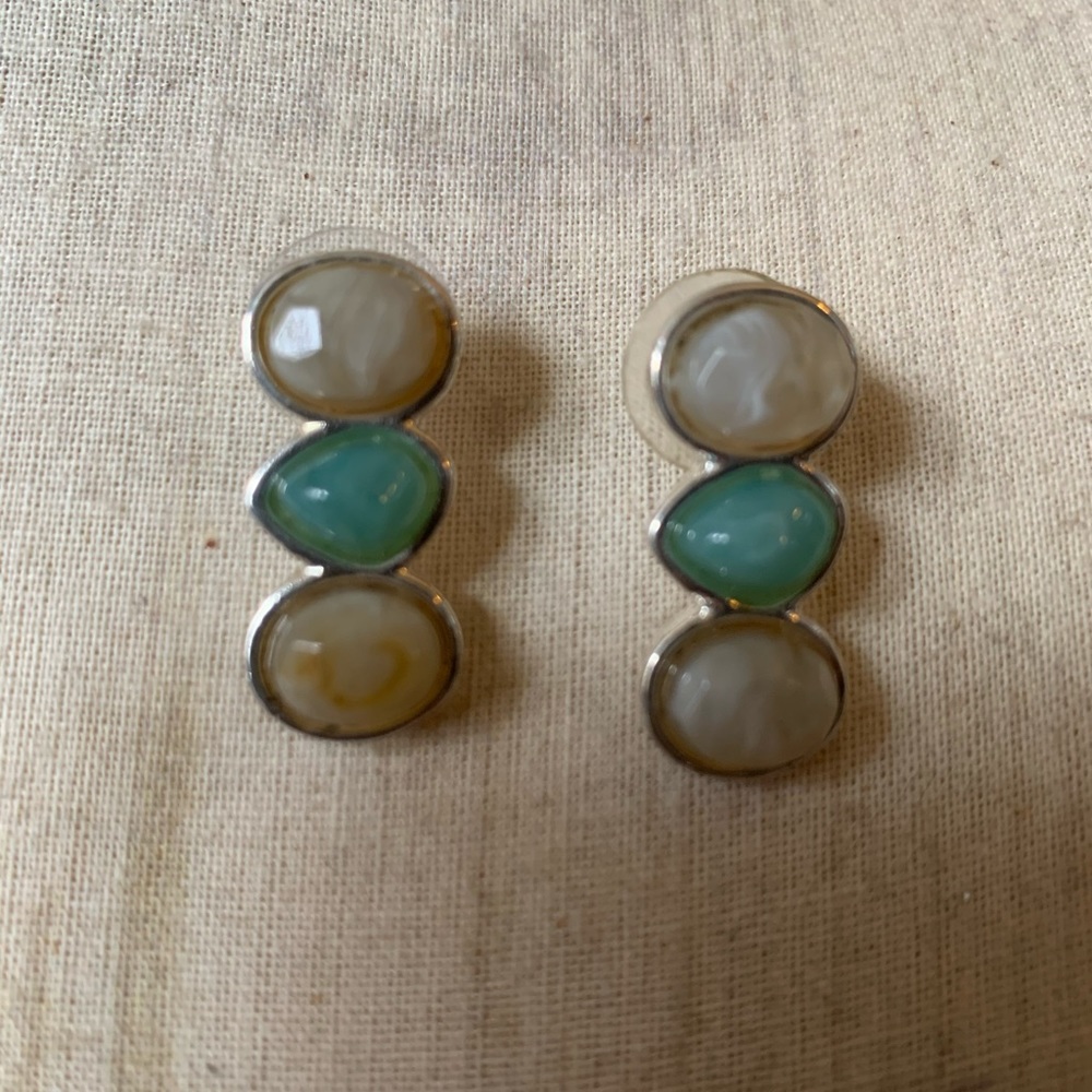 Semi precious 3 stone silver earrings